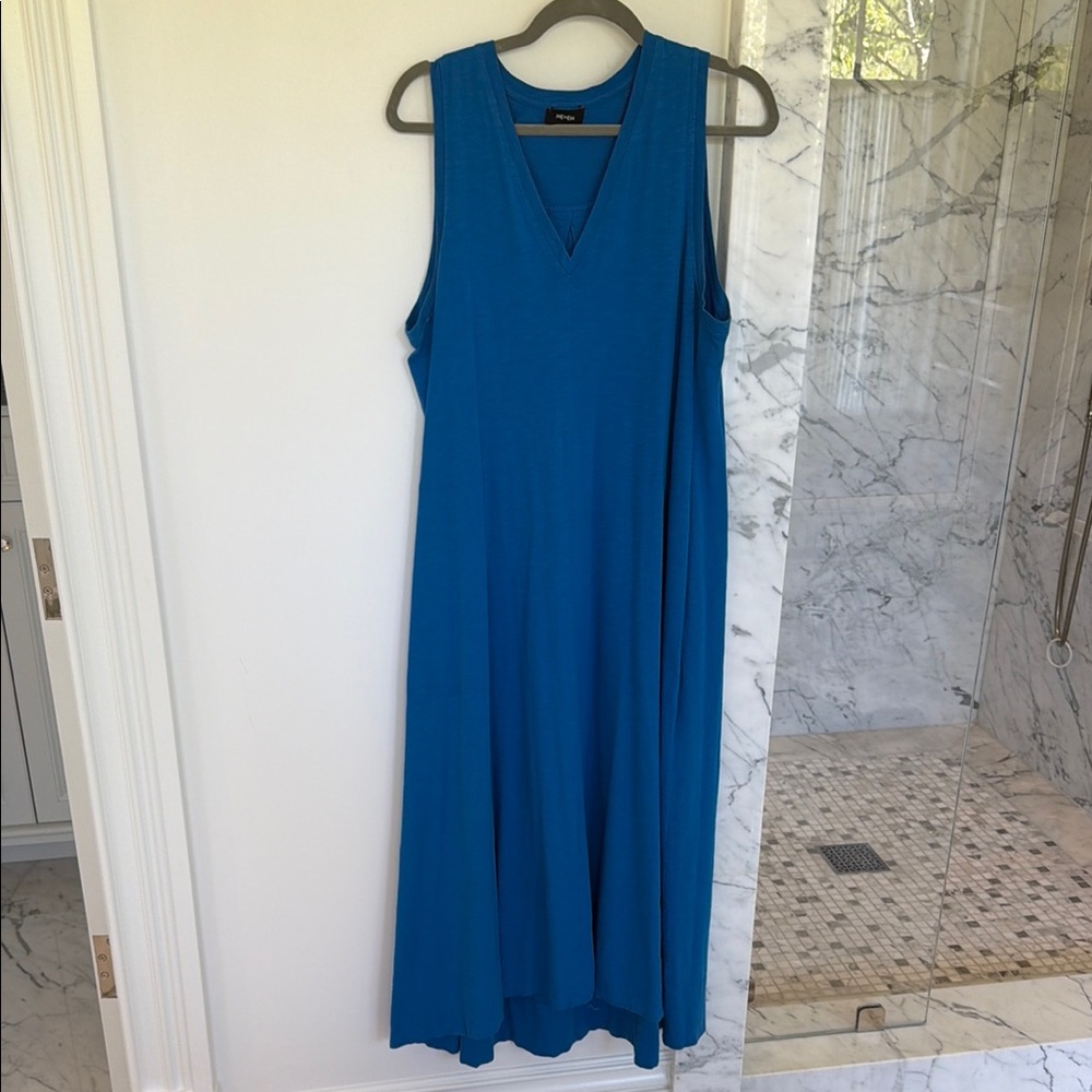 Sleeveless V-Neck Blue Maxi Dress